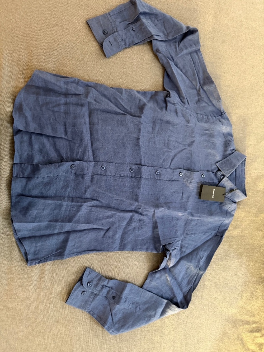 Massimo Dutti Men’s Medium Deep Blue 100% Linen Button up Dress Shirt NWT